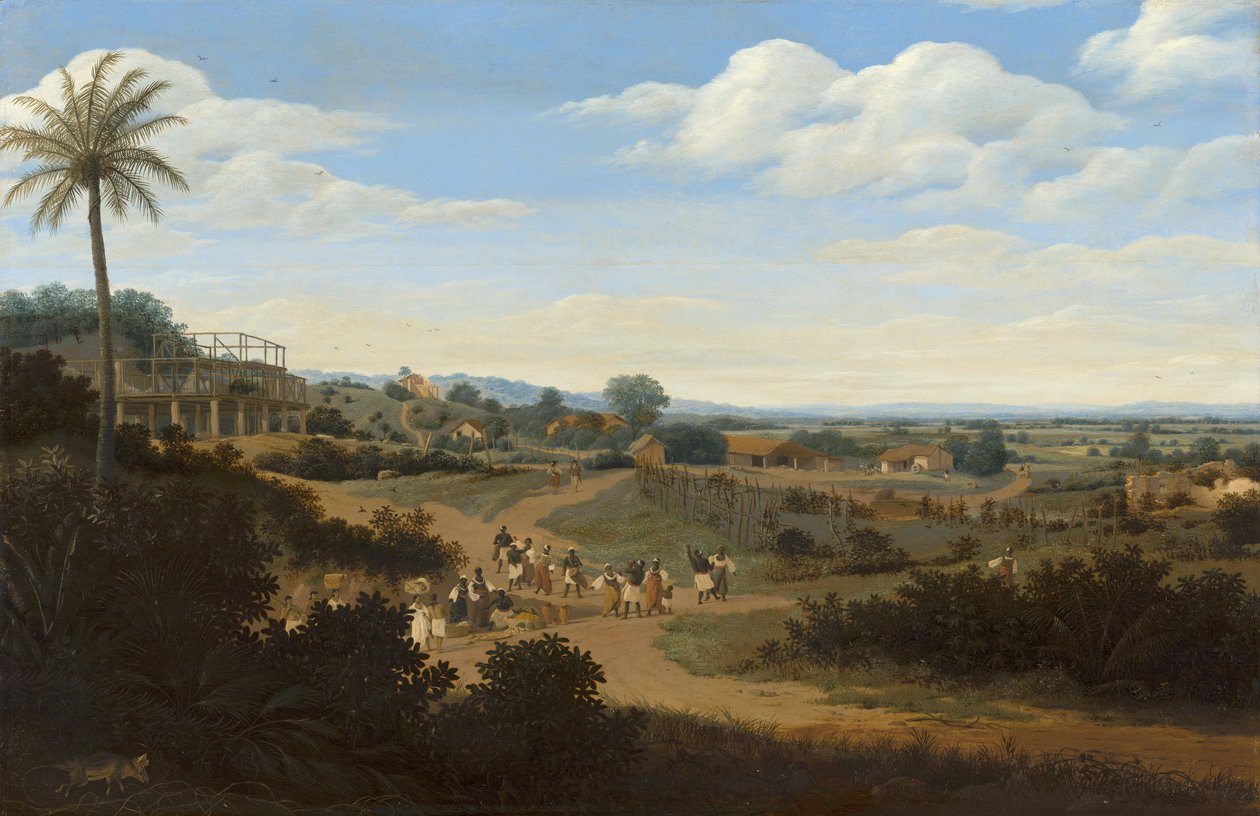 Braziliaans Landschap met een Huis in Aanbouw door Frans Post