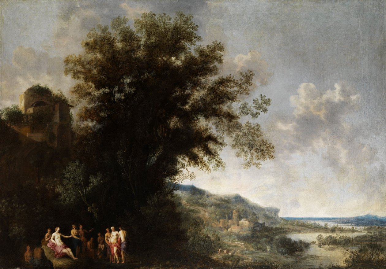 Ideaal landschap met antieke figuren door Frans Wouters