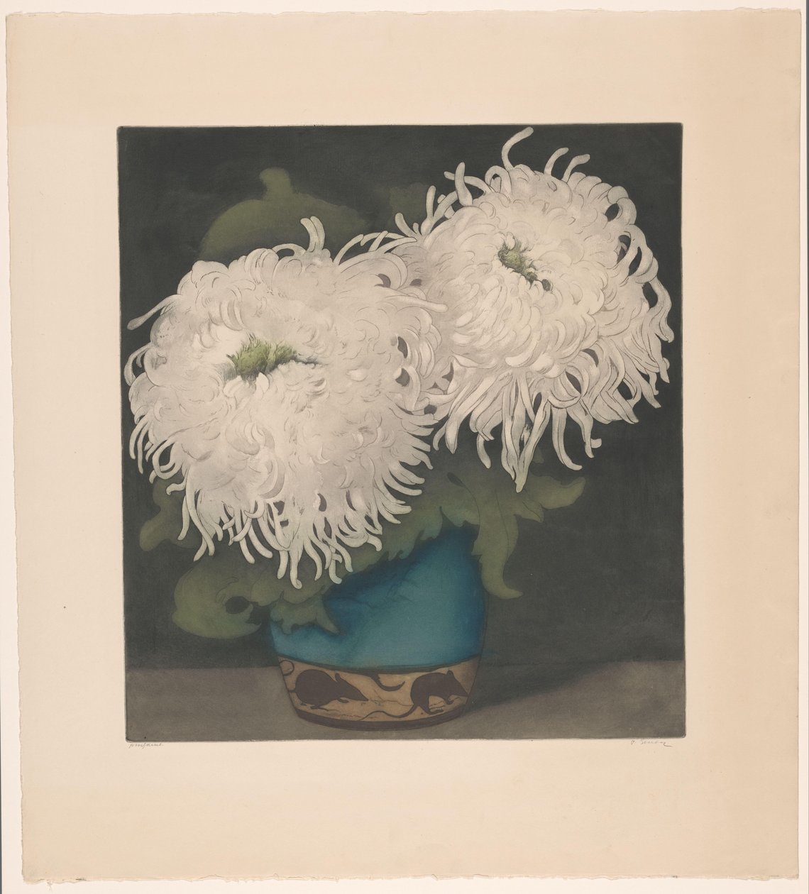 Twee chrysanten door Frans Everbag (signed by artist)
