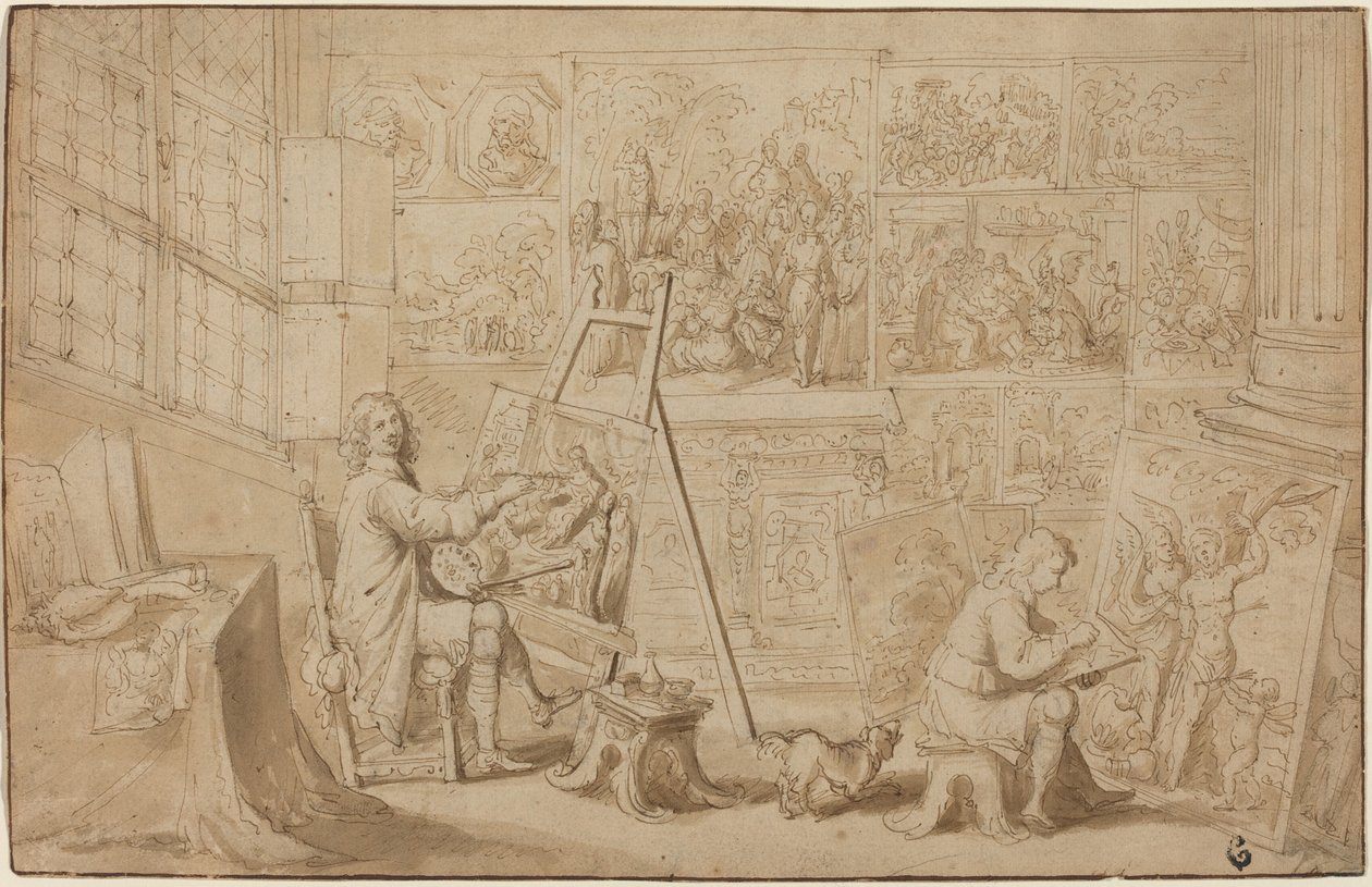 Een kunstenaarsatelier (recto) door Frans Francken the Younger
