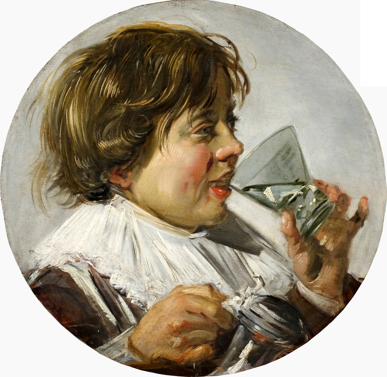 Borstbeeld van een Lachende Jongen met Wijnglas door Frans Hals