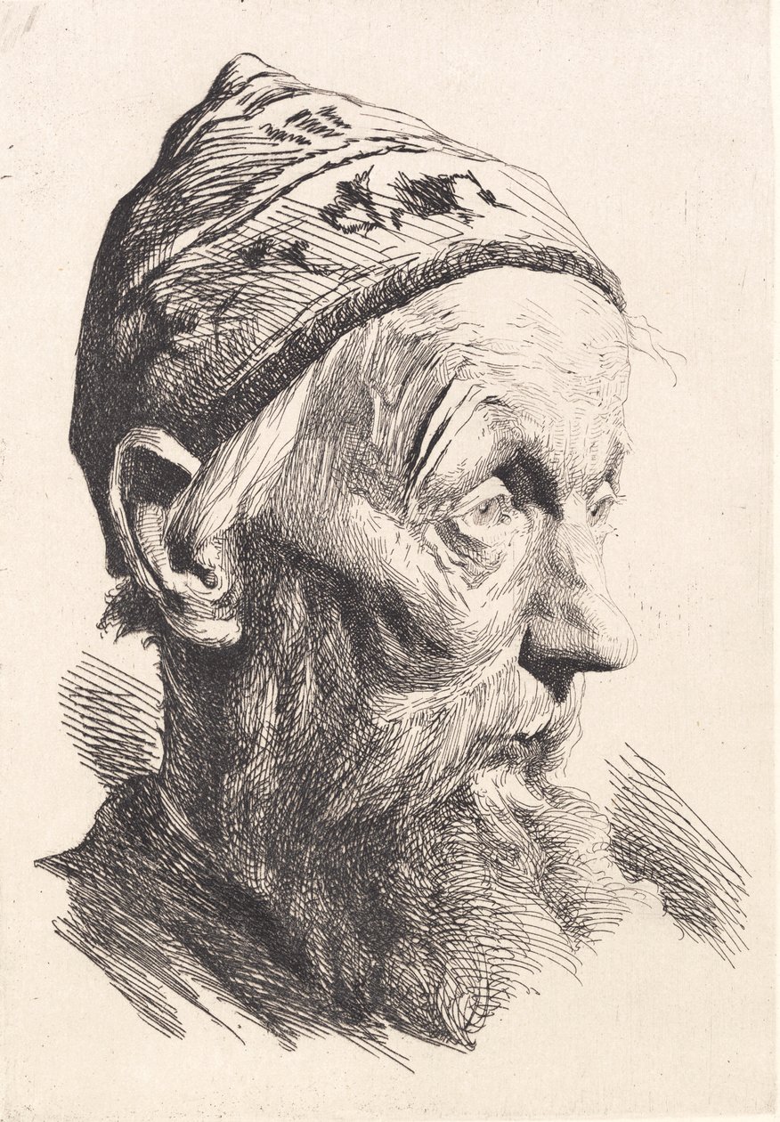 Oude man met witte wollen muts door Frans Schwartz