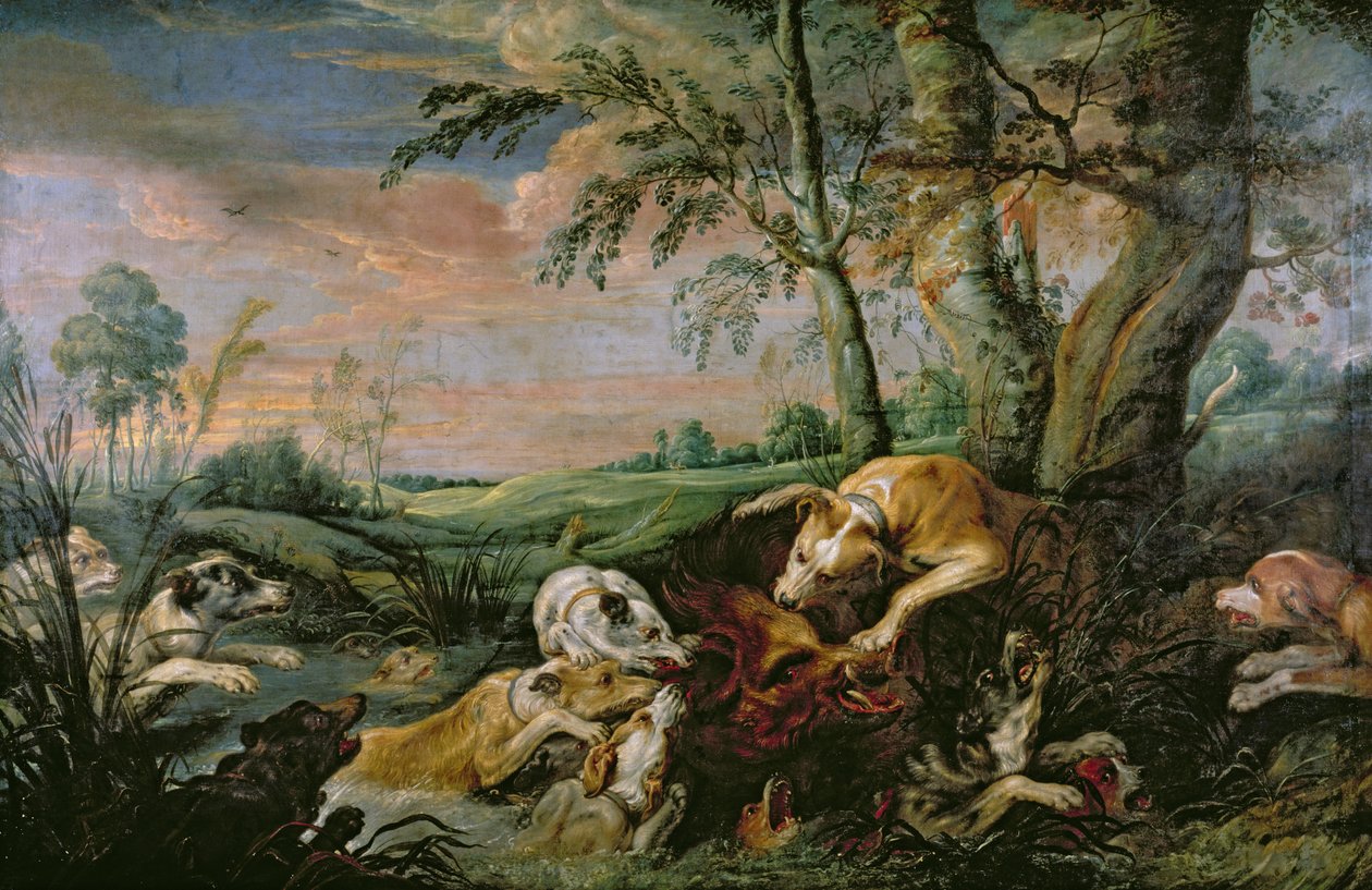 Een zwijnenjacht door Frans Snyders or Snijders