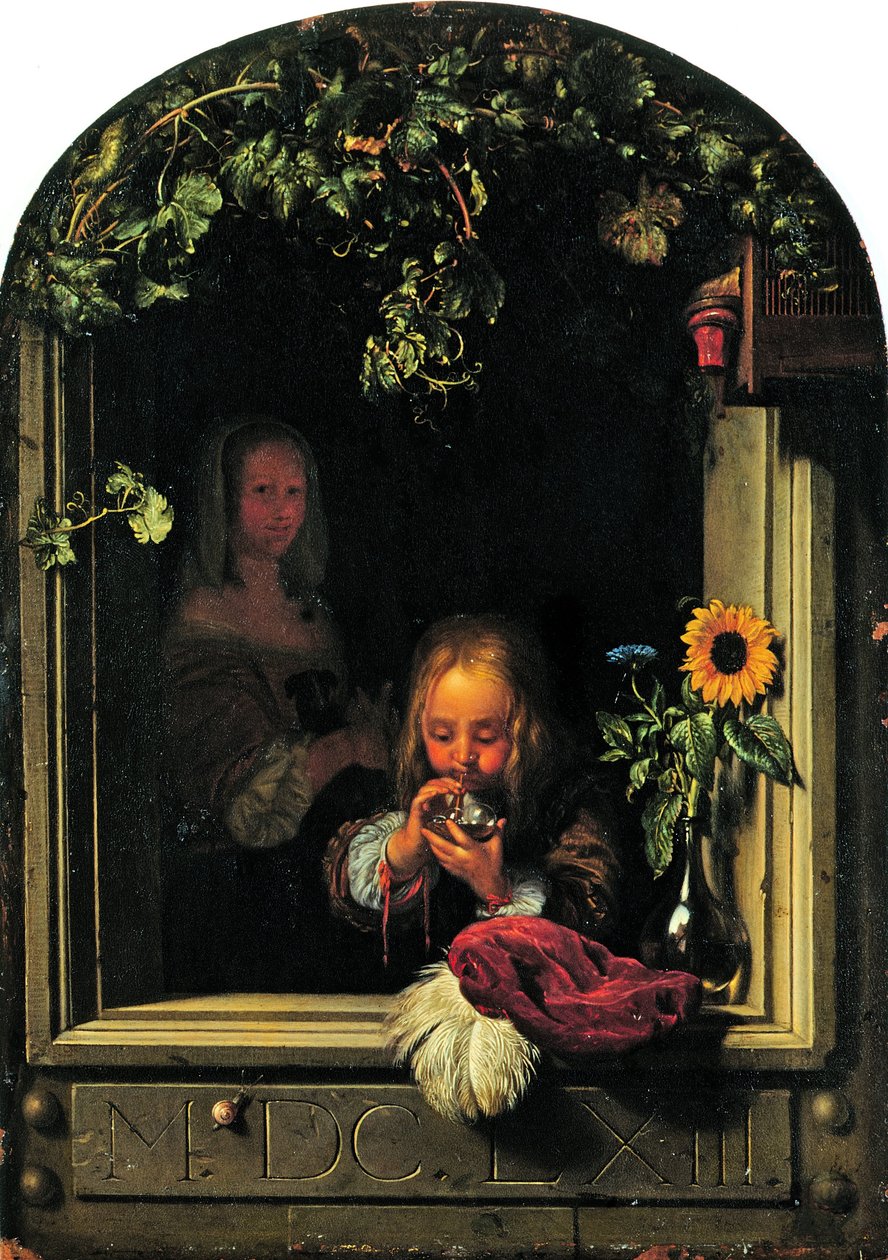 Jongen blaast bellen door Frans van Mieris the Elder