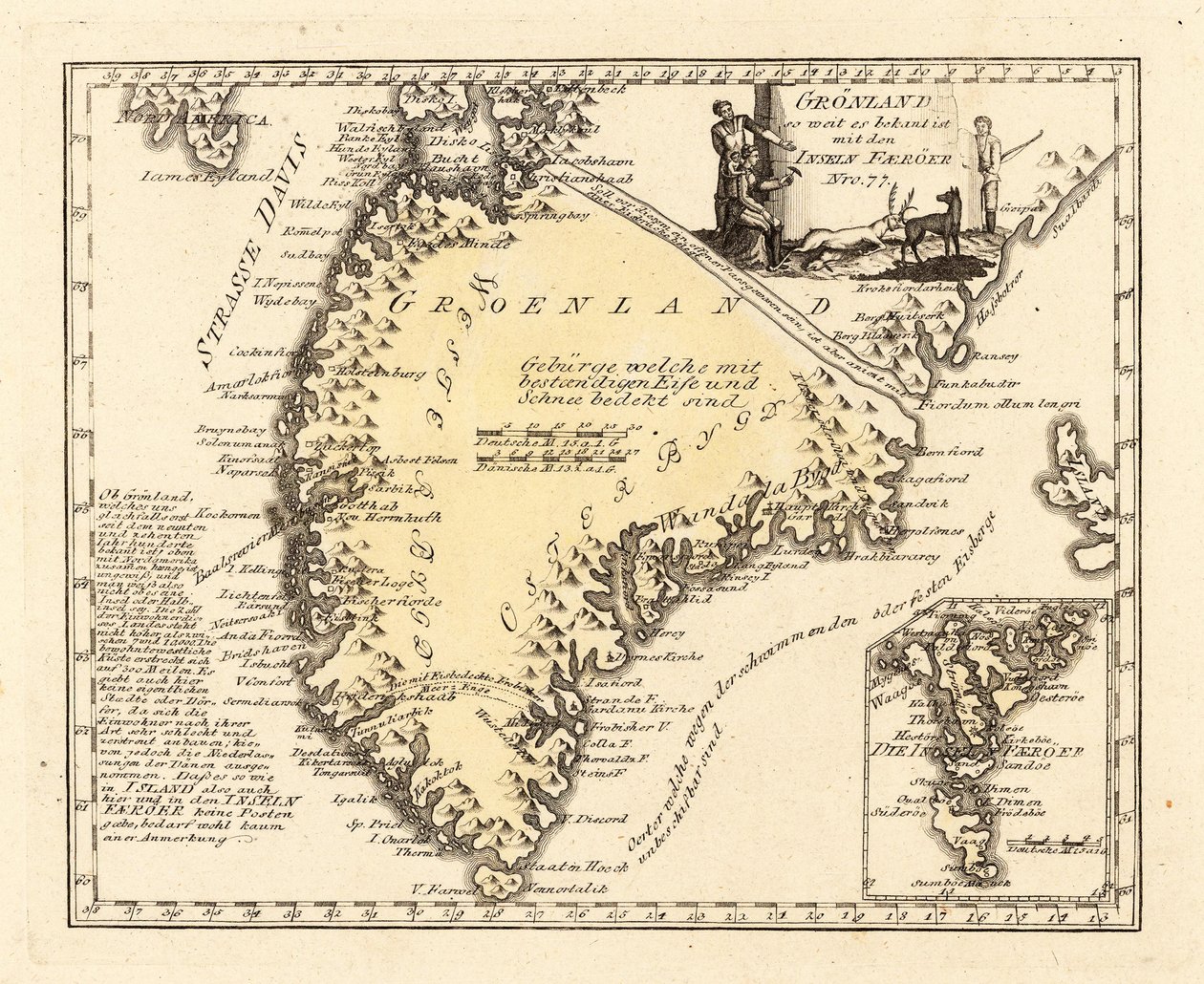 Groenland met de Faeröer eilanden door Franz Johann Joseph von Reilly