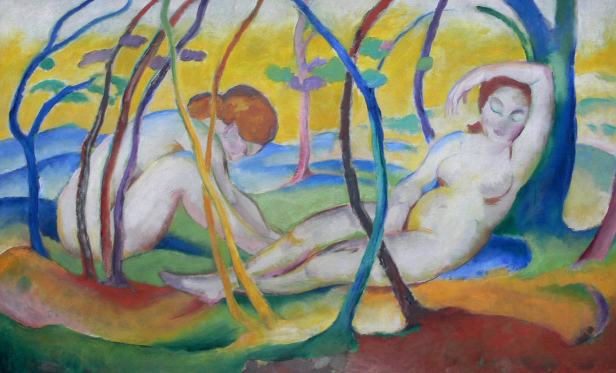 Naakten onder bomen door Franz Marc