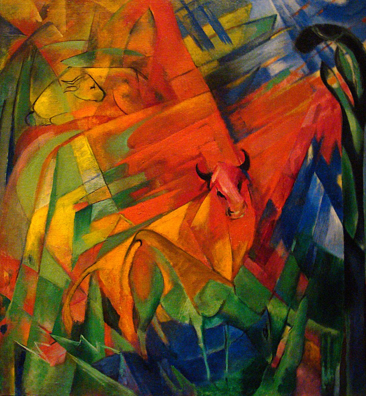 Dieren in een landschap door Franz Marc