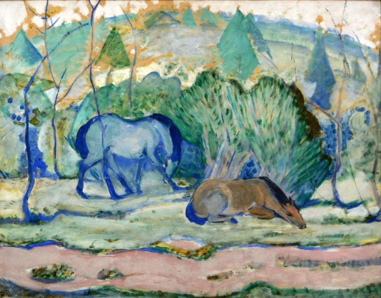 Paarden in de wei door Franz Marc