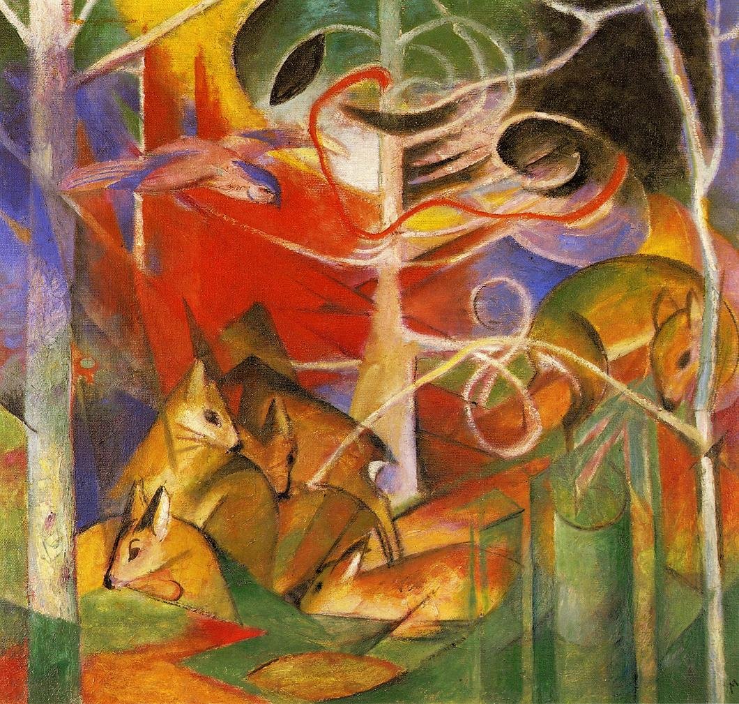 Herten in het bos door Franz Marc