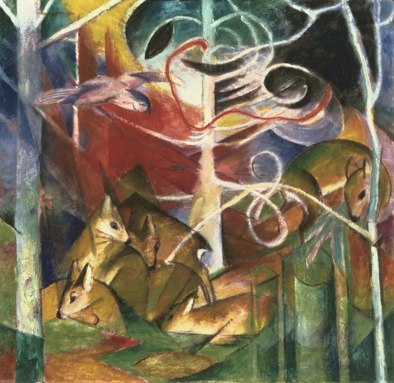 Herten in het bos I door Franz Marc