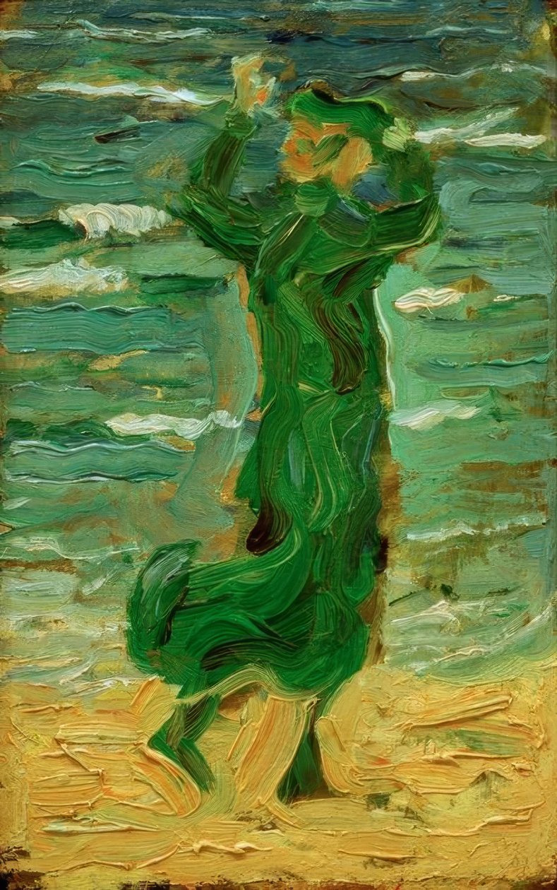 Vrouw in de wind aan zee door Franz Marc