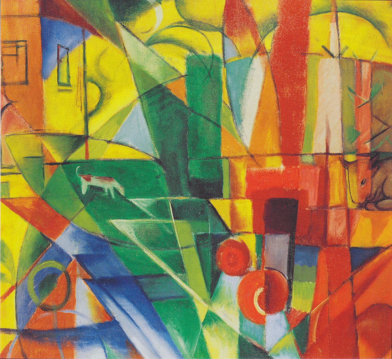 Landschap met Huis, Hond en Rund door Franz Marc