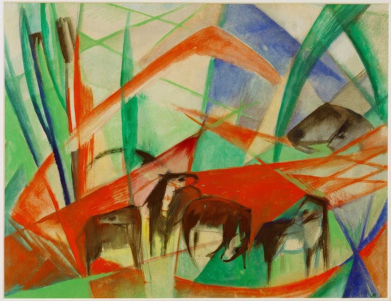 Landschap met zwarte paarden door Franz Marc