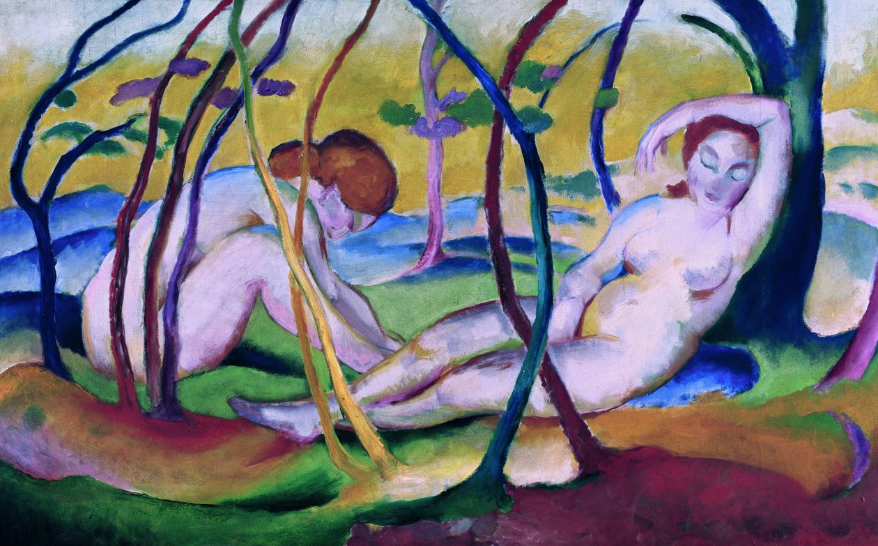 Naakten onder bomen door Franz Marc