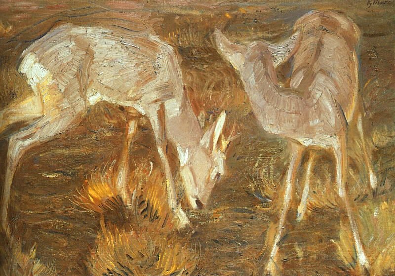Herten in de schemering door Franz Marc