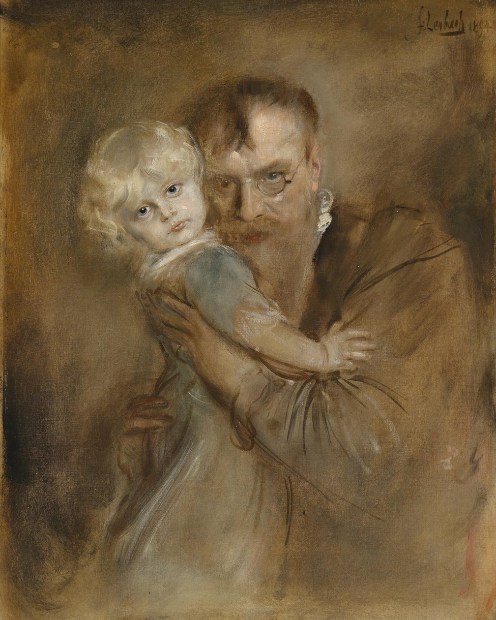 Zelfportret met dochter Marion door Franz Seraph von Lenbach