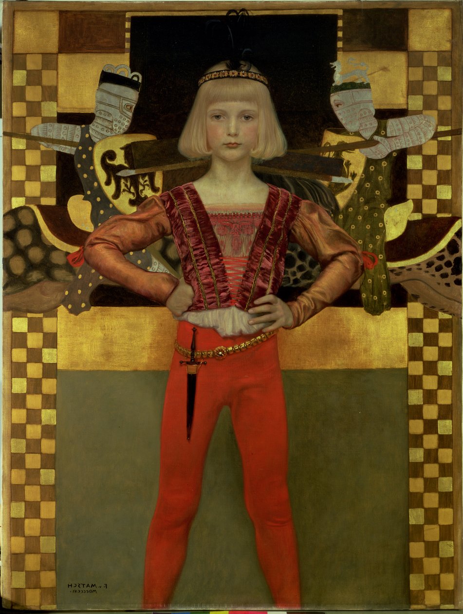 Jongen in middeleeuws kostuum, 1906 door Franz von Matsch