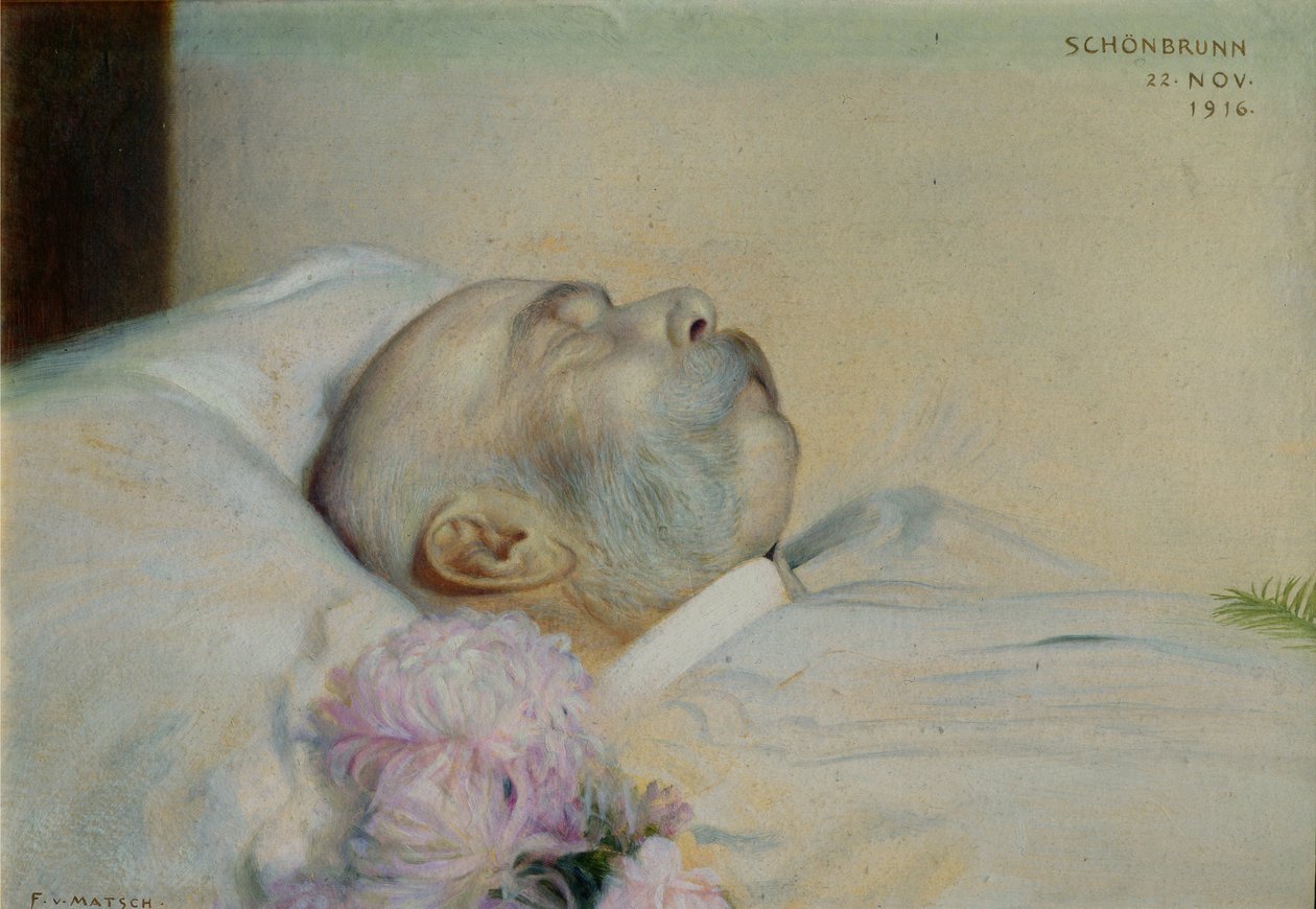 Keizer Franz Joseph I van Oostenrijk (1830-1916) op zijn sterfbed, 1916 door Franz von Matsch