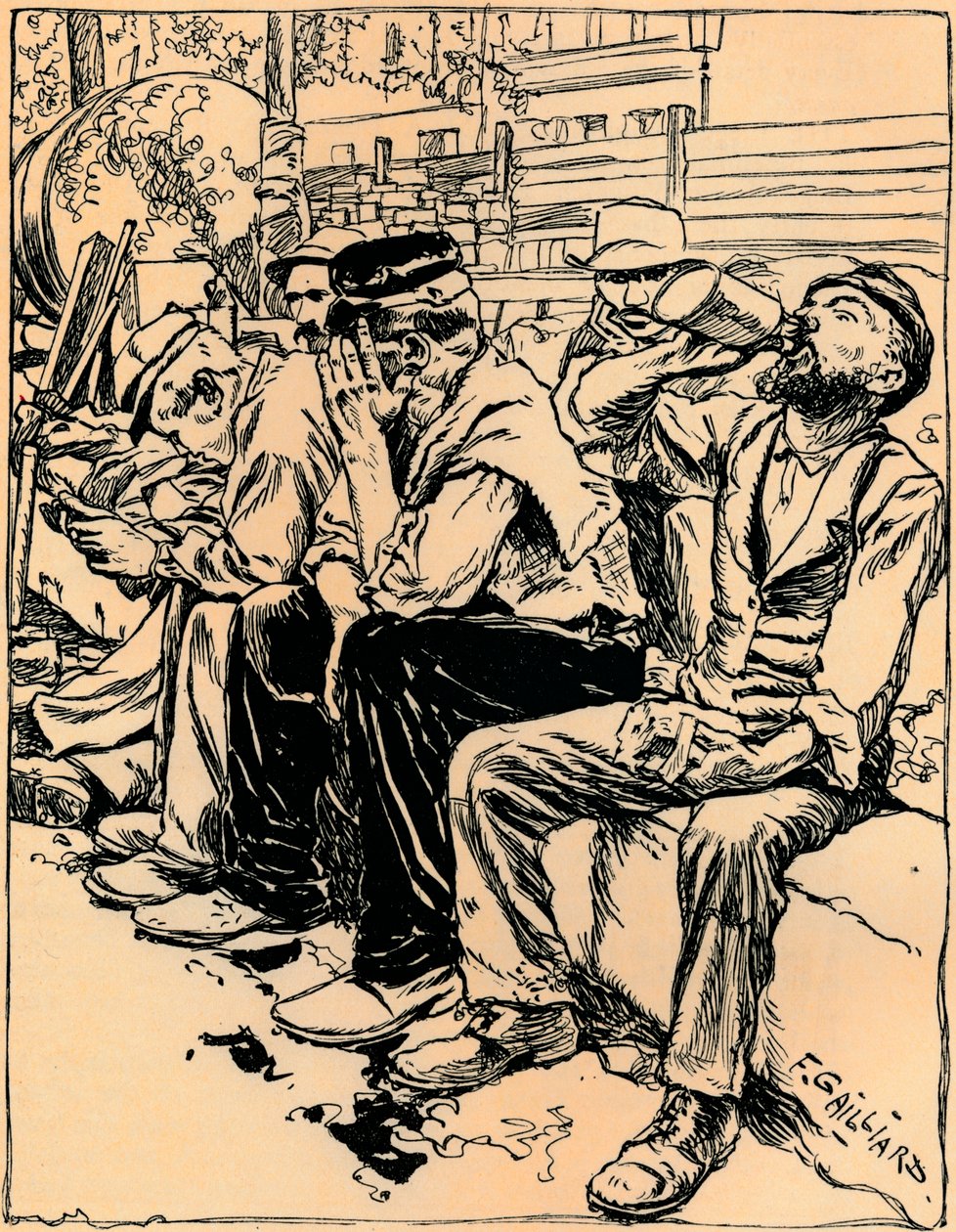 Arbeiders aan het diner, c1900 door Franz Gailliard