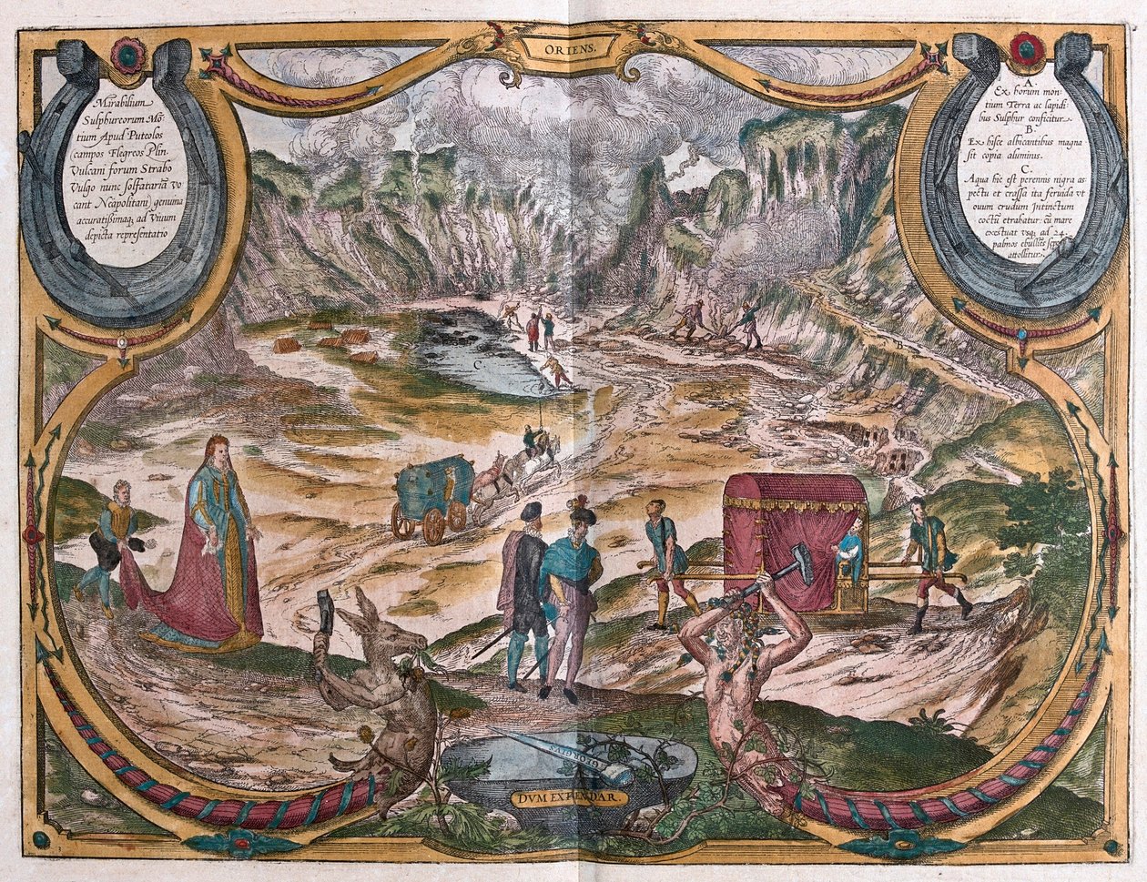 Champs Flegreens, nabij Napels, Italië (gravure) door Franz Hogenberg