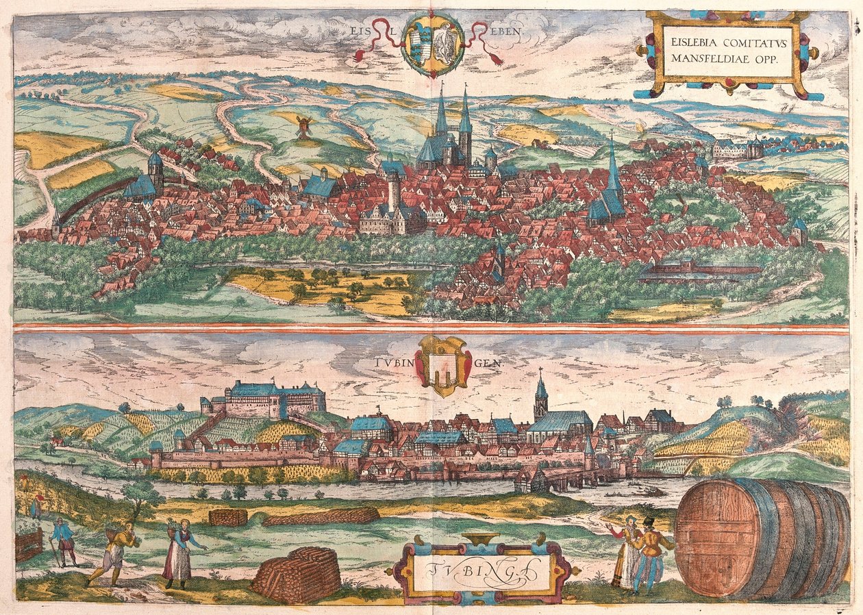 Eisleben en Tübingen, Duitsland (gravure) door Franz Hogenberg