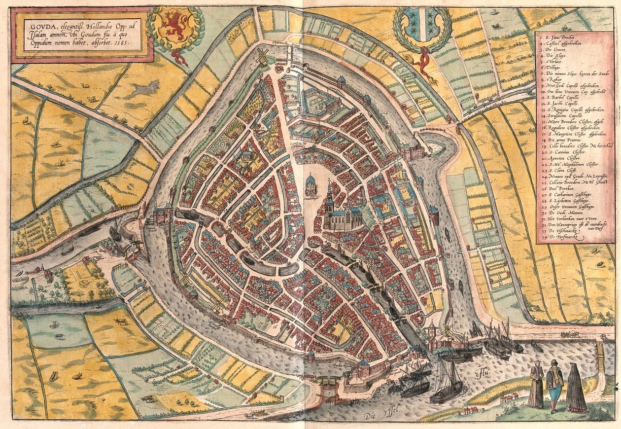 Gouda, Nederland (gravure) door Franz Hogenberg