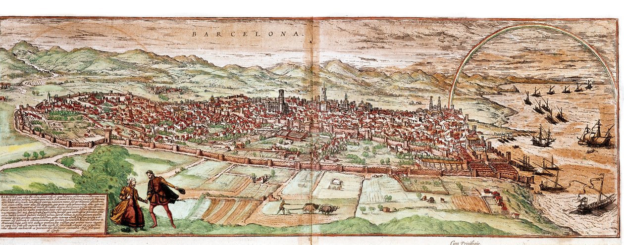 Kaart van Barcelona - Spanje (gravure) door Franz Hogenberg