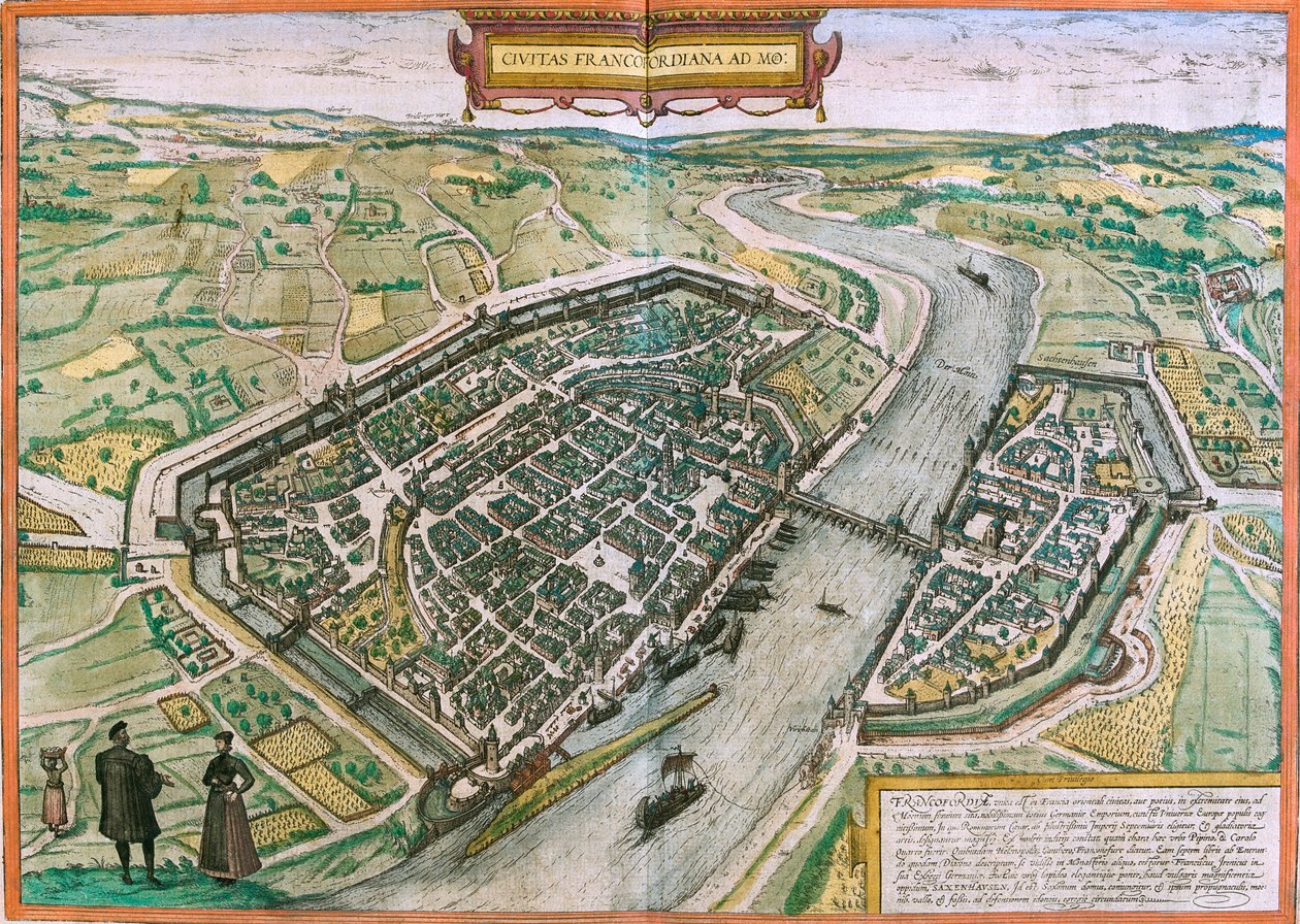 Kaart van Frankfurt (Francofordia), Duitsland door Franz Hogenberg