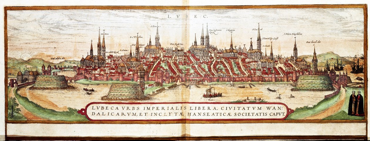 Kaart van Lübeck door Franz Hogenberg