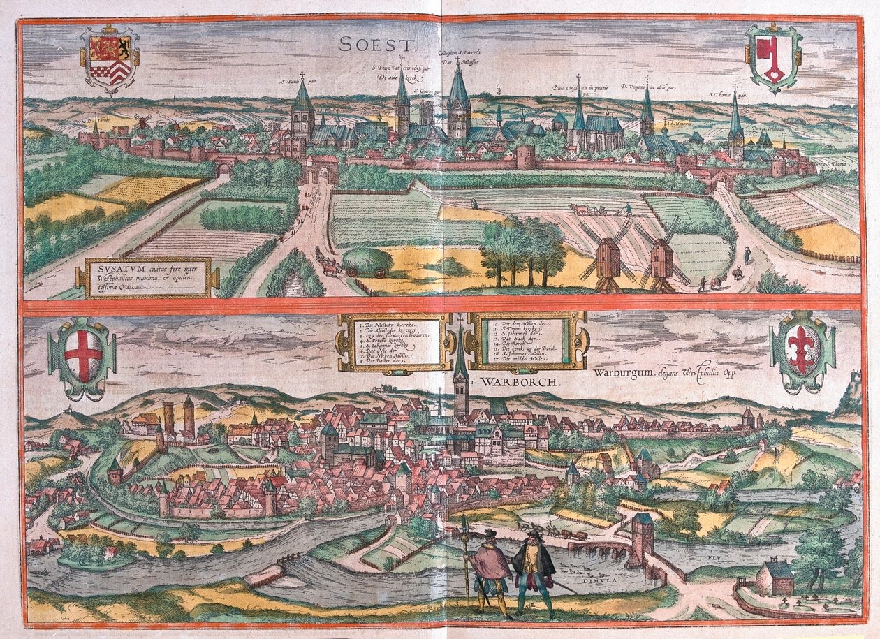 Soest en Warburg, Duitsland (gravure) door Franz Hogenberg