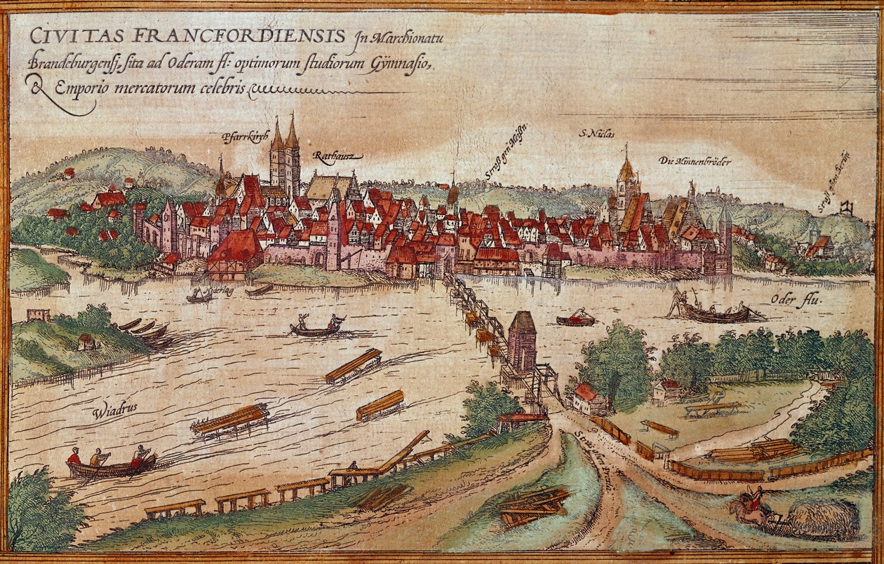 Uitzicht op Frankfurt am Main, Duitsland (gravure) door Franz Hogenberg