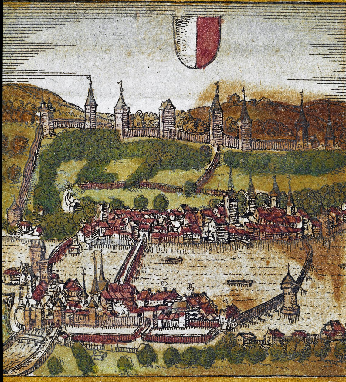Uitzicht op Luzern - Zwitserland (gravure) door Franz Hogenberg
