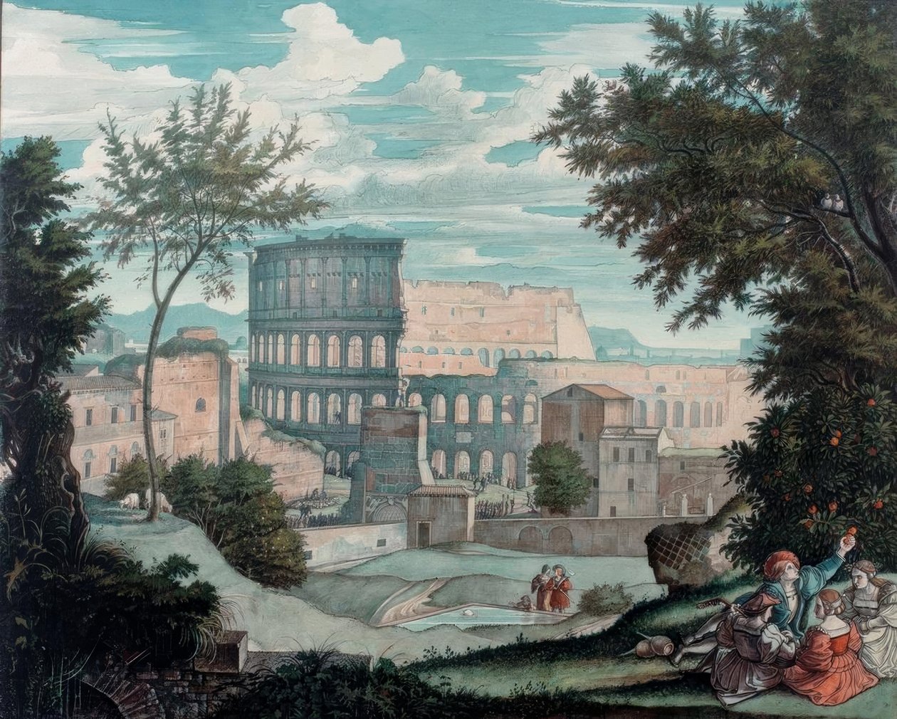 Het Colosseum met romantische figuren door Franz Horny