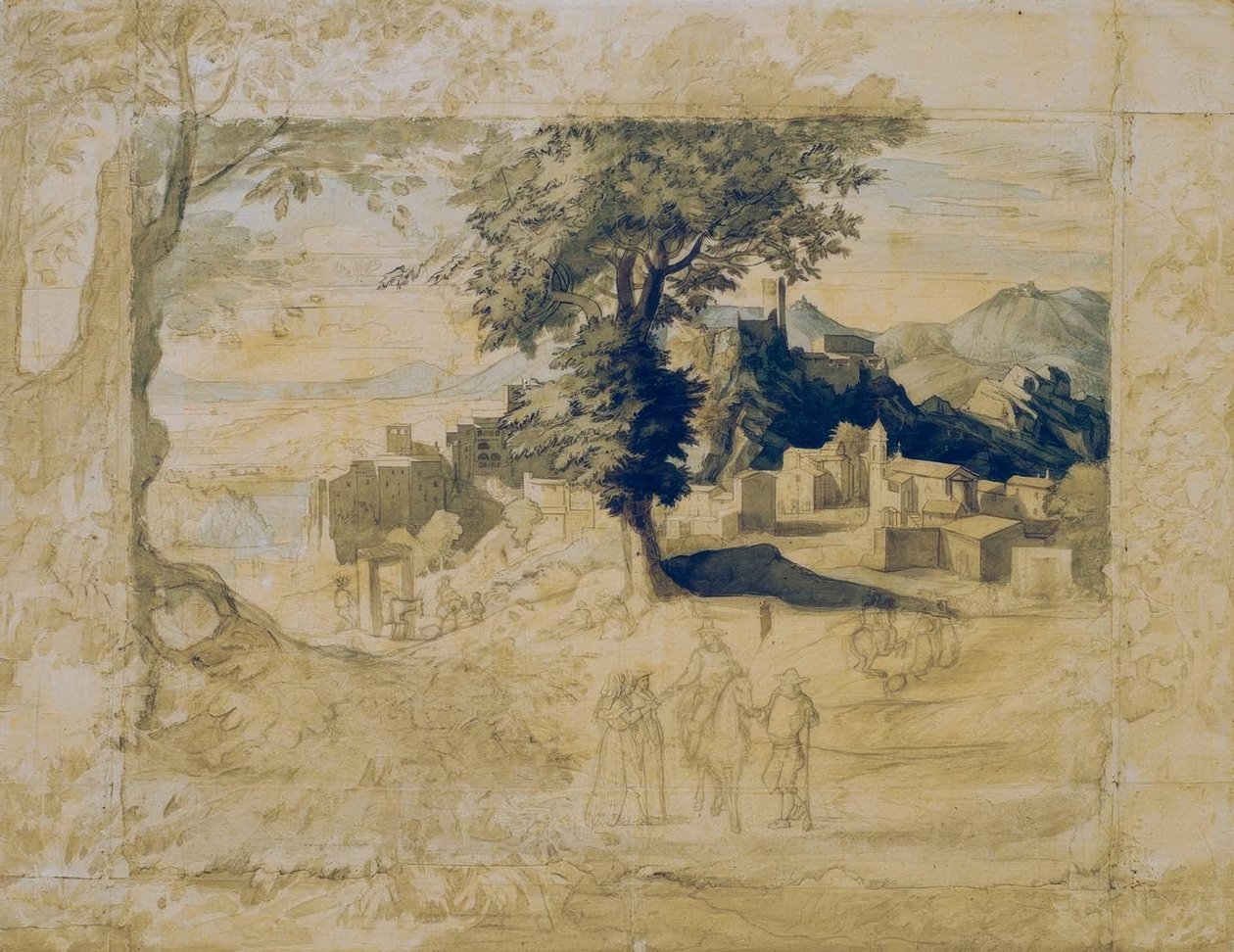Italiaans landschap met figuren door Franz Horny