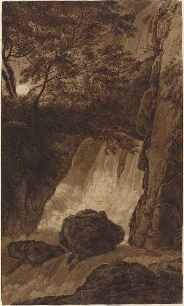 Een waterval bij maanlicht door Franz Innocenz Josef Kobell