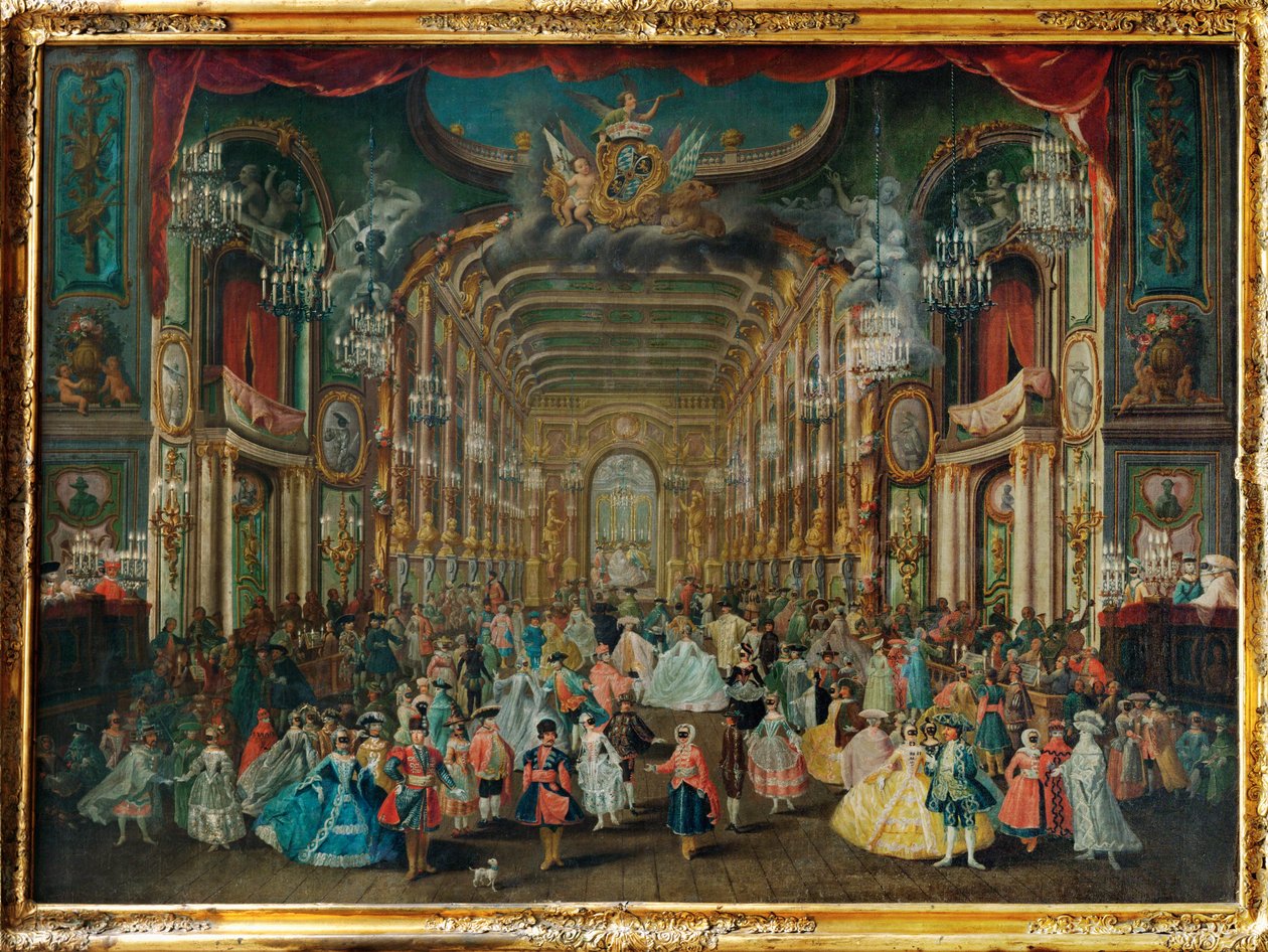 Gekostumeerd bal in het Residentietheater van Bonn ... door Franz Jakob Rousseau
