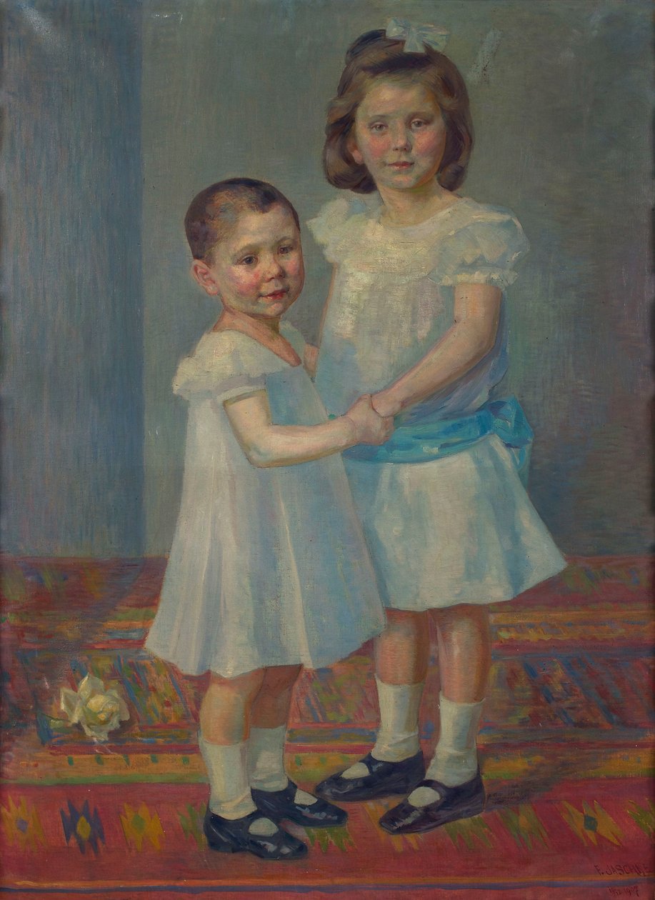 Portret van twee kinderen door Franz Jaschke