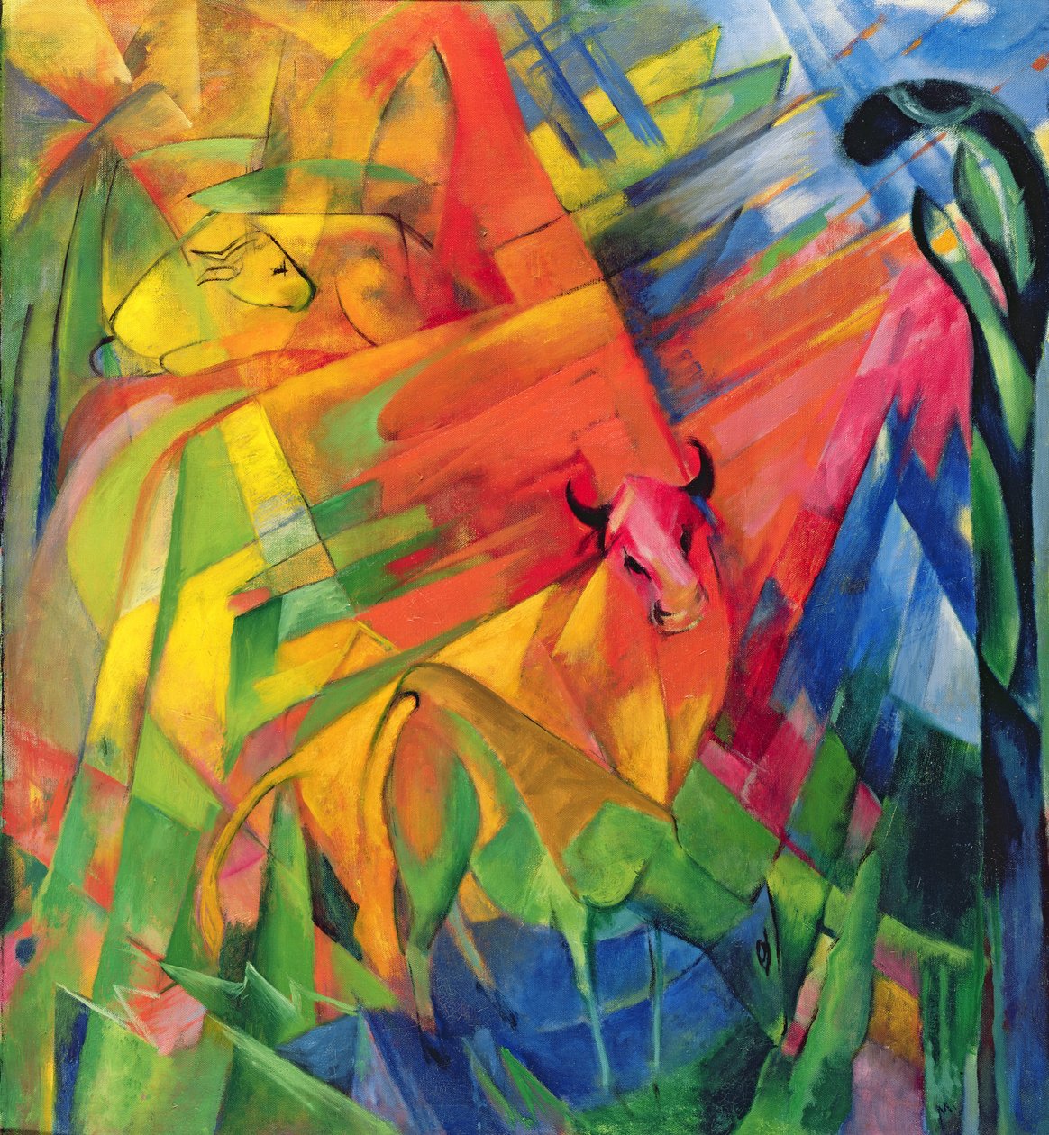 Dieren in een landschap, 1914 door Franz Marc