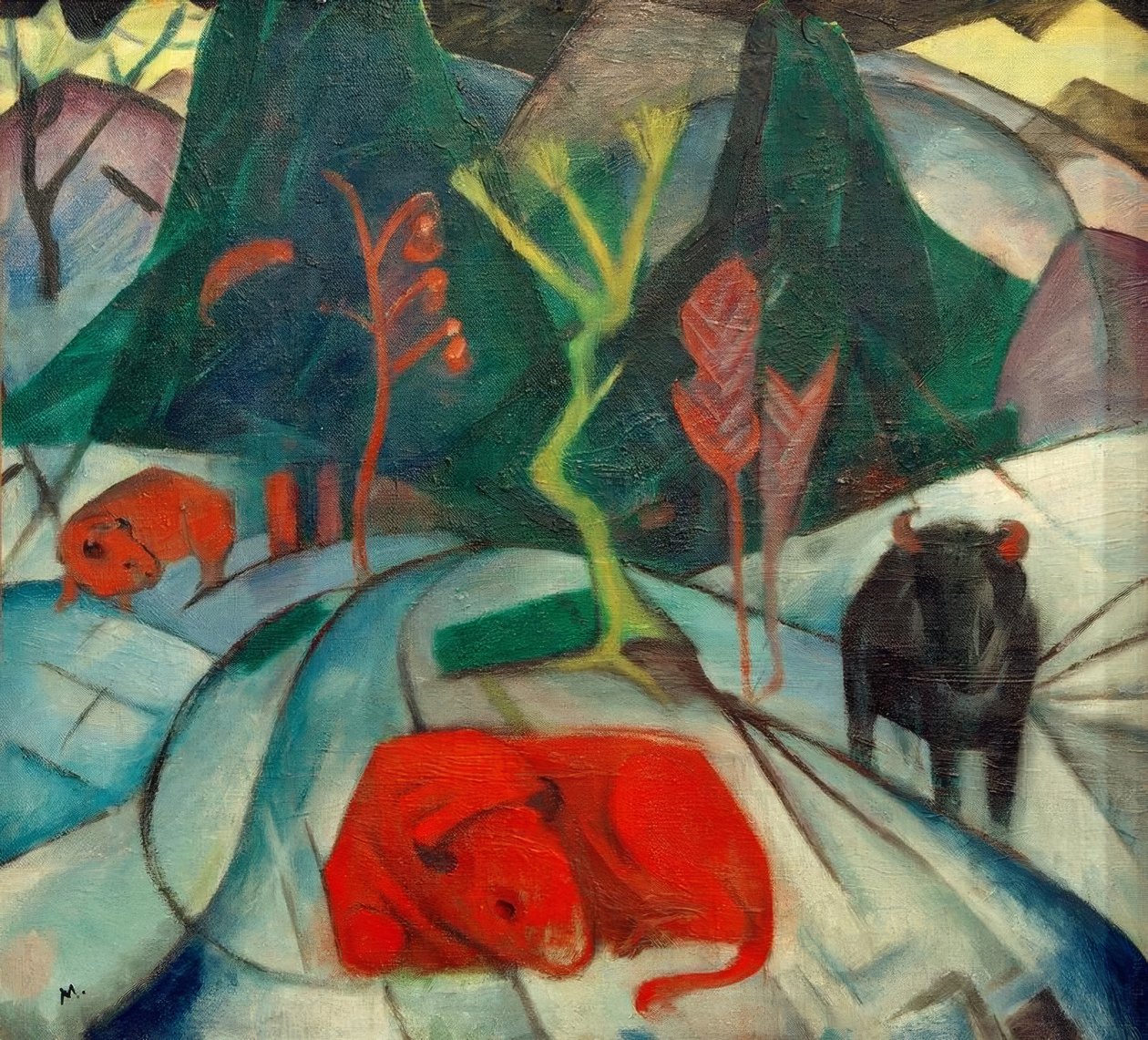 Bizon in de winter (rode bizon) door Franz Marc