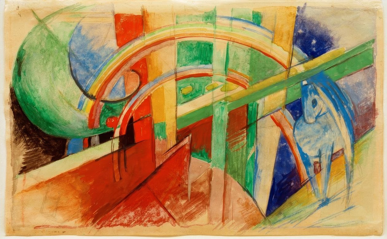 Blauw paard met regenboog door Franz Marc