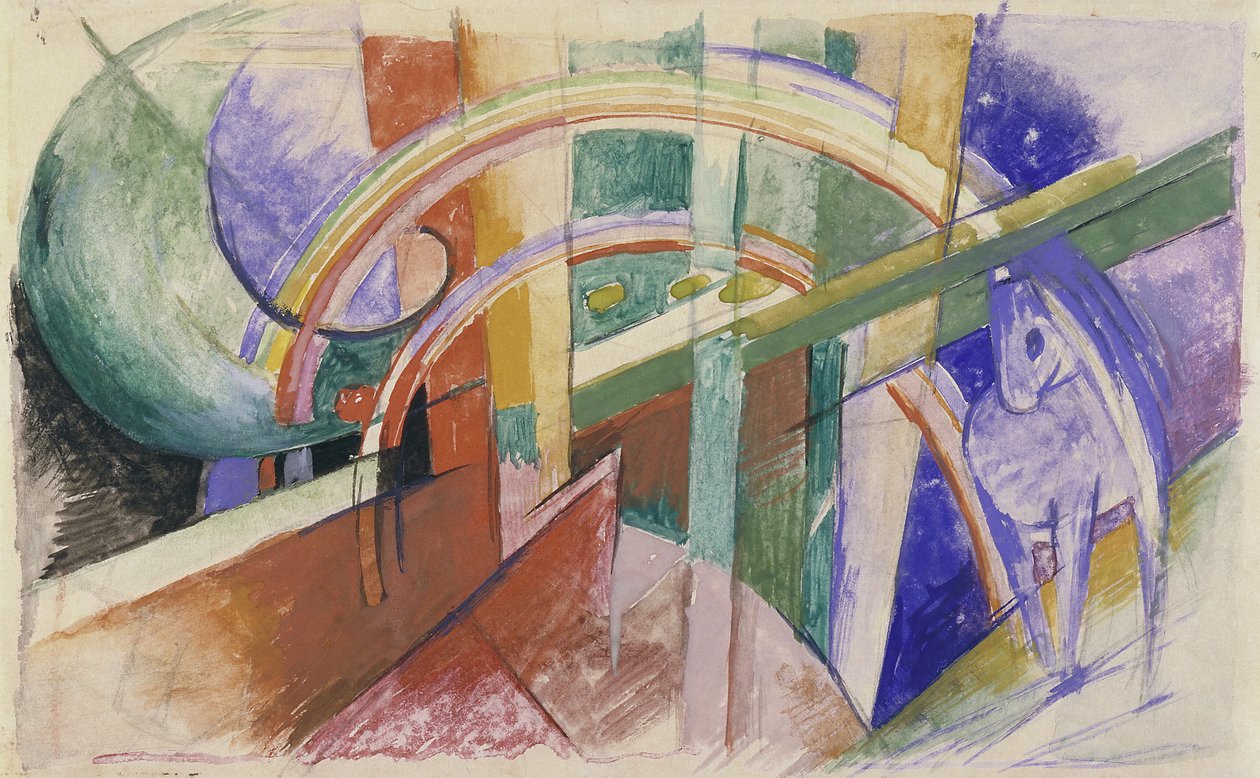 Blauw paard met regenboog door Franz Marc