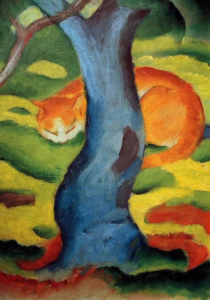 Kinderportret (Kat achter een boom) door Franz Marc