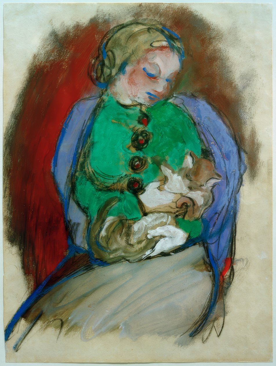 Meisje met kat door Franz Marc