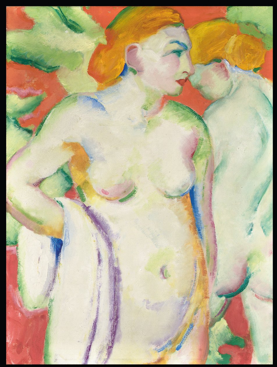 Naakten in Vermiljoen door Franz Marc