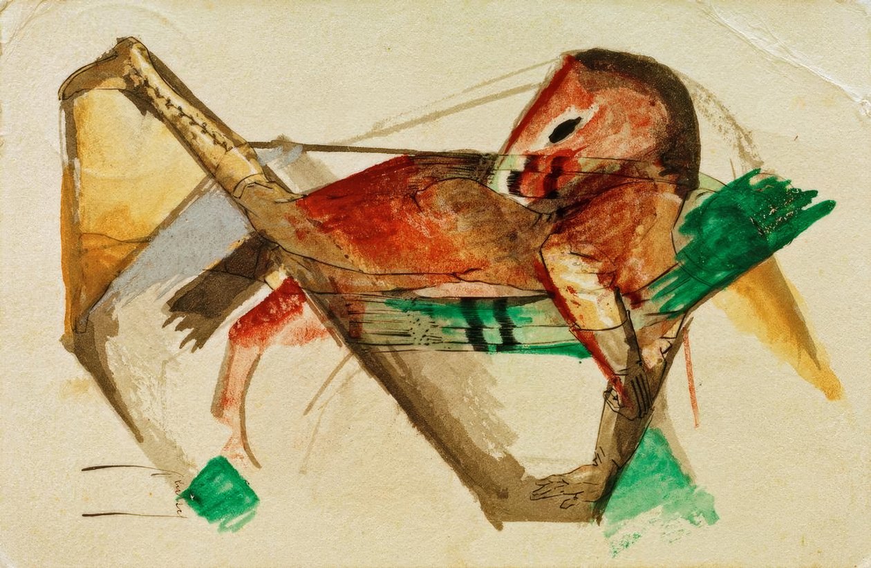 Paardje in koudroze door Franz Marc