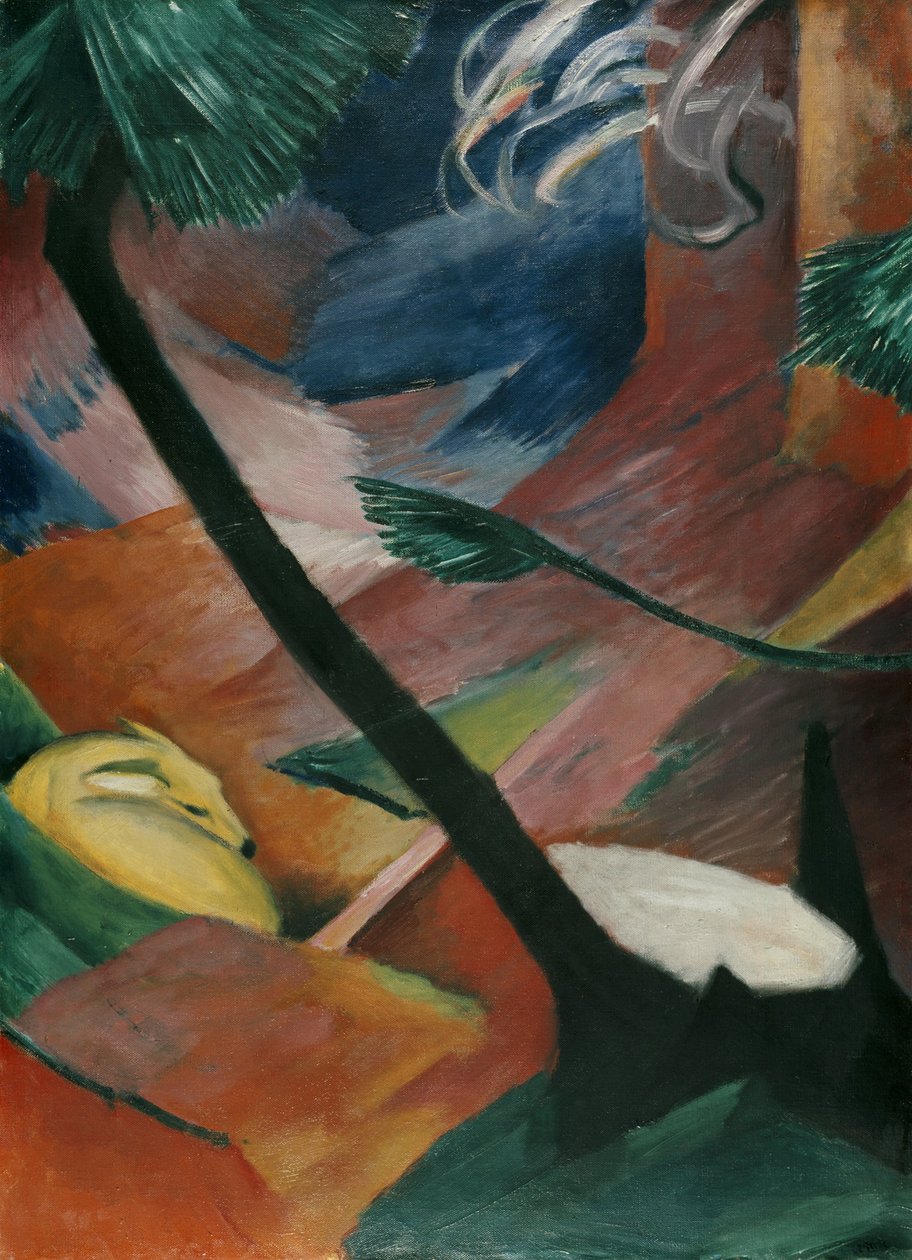 Hert in het bos II door Franz Marc