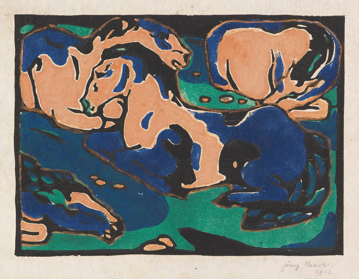 Rustende paarden, 1911-1912 door Franz Marc