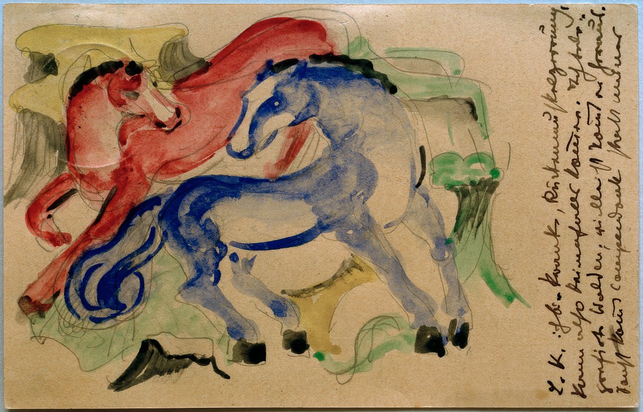 Rood en blauw paard door Franz Marc