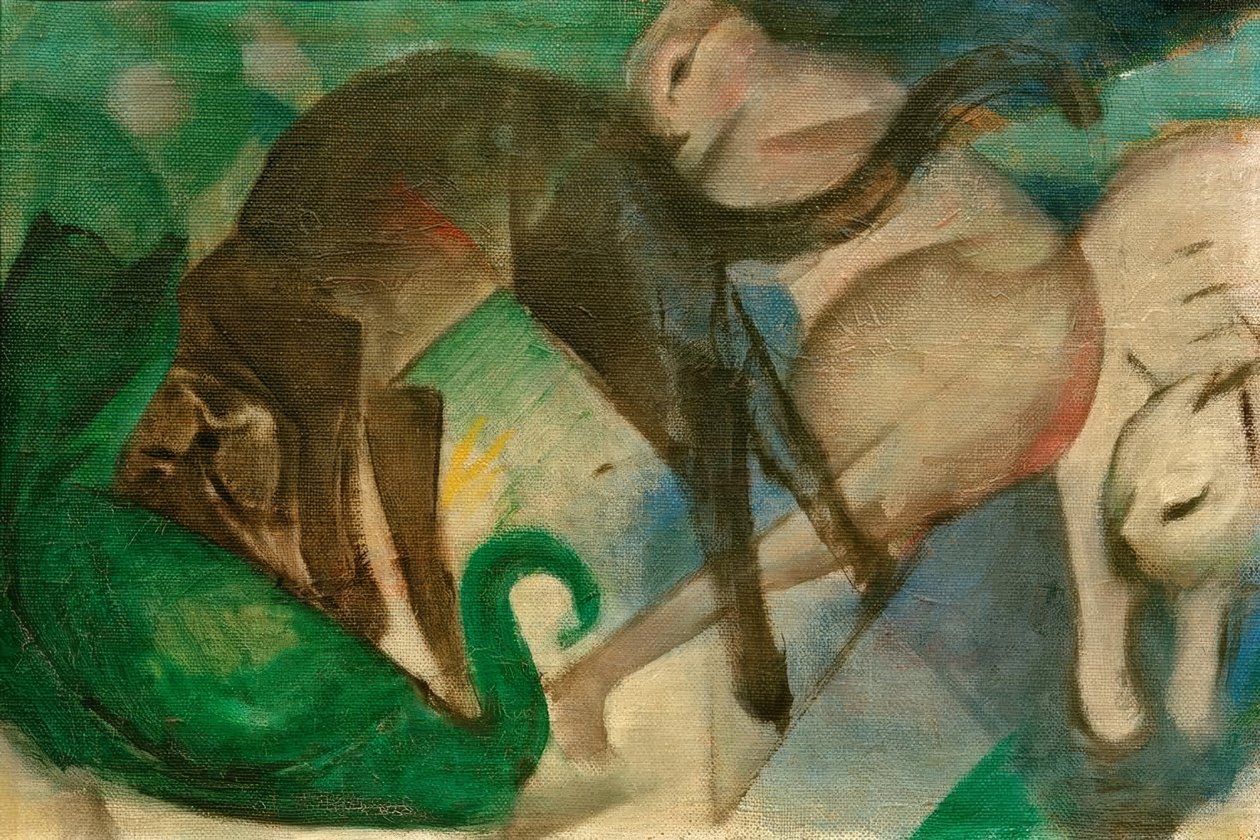 Spelende katten (Kattenbeeld) door Franz Marc