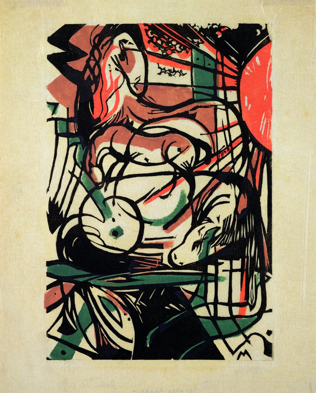 De geboorte van het paard door Franz Marc